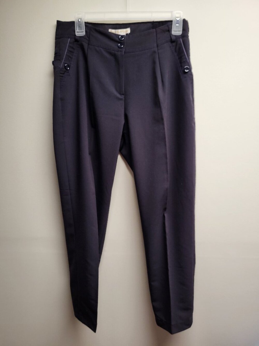 Yasmin Al Khedri Dress Pants Size 44 Navy Blue Tapered Career Trousers
